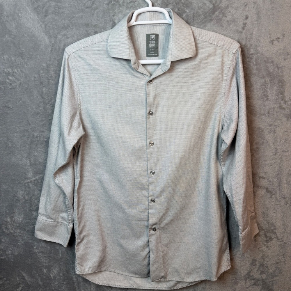 Stacy Adams Mens Shirt Button Down Large Gray Micro Pattern Long Sleeve Preppy